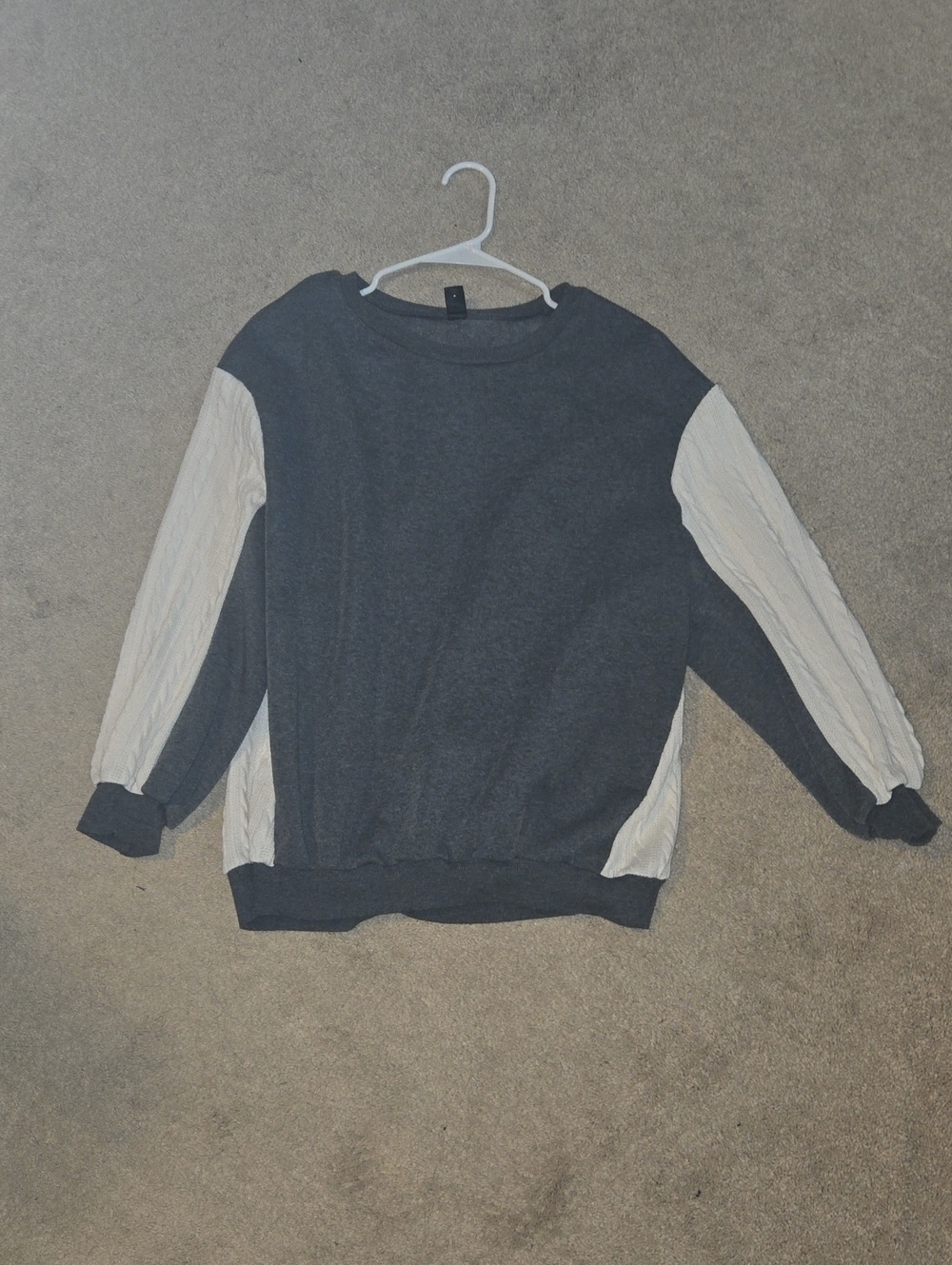 SHEIN Two-Tone Crewneck Sweater in Charcoal & Cream